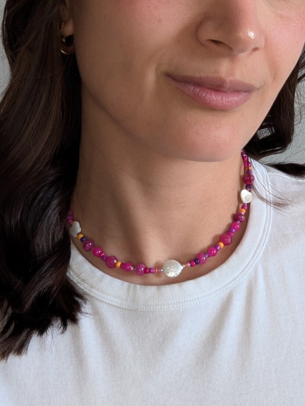 Full Bead Mode Chunky Pink Beaded Necklace